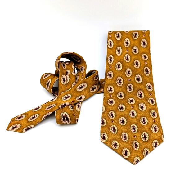 Vintage Nautica Silk Tie Gold Abstract Geometric Preppy 90s Retro Made in USA - Picture 1 of 9